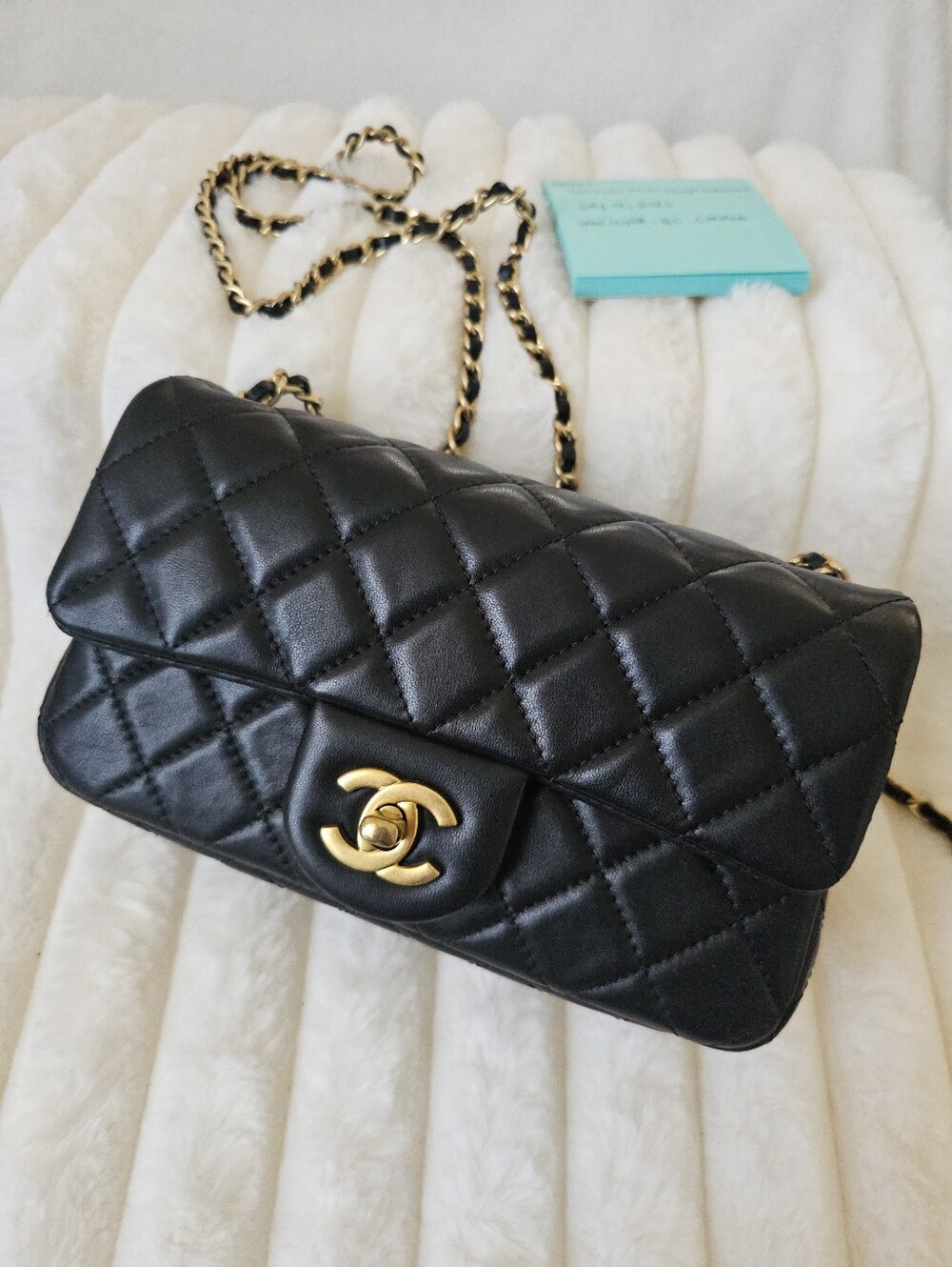 Genuine Leather Lambskin Mini Flap Handbag Pearl Crush